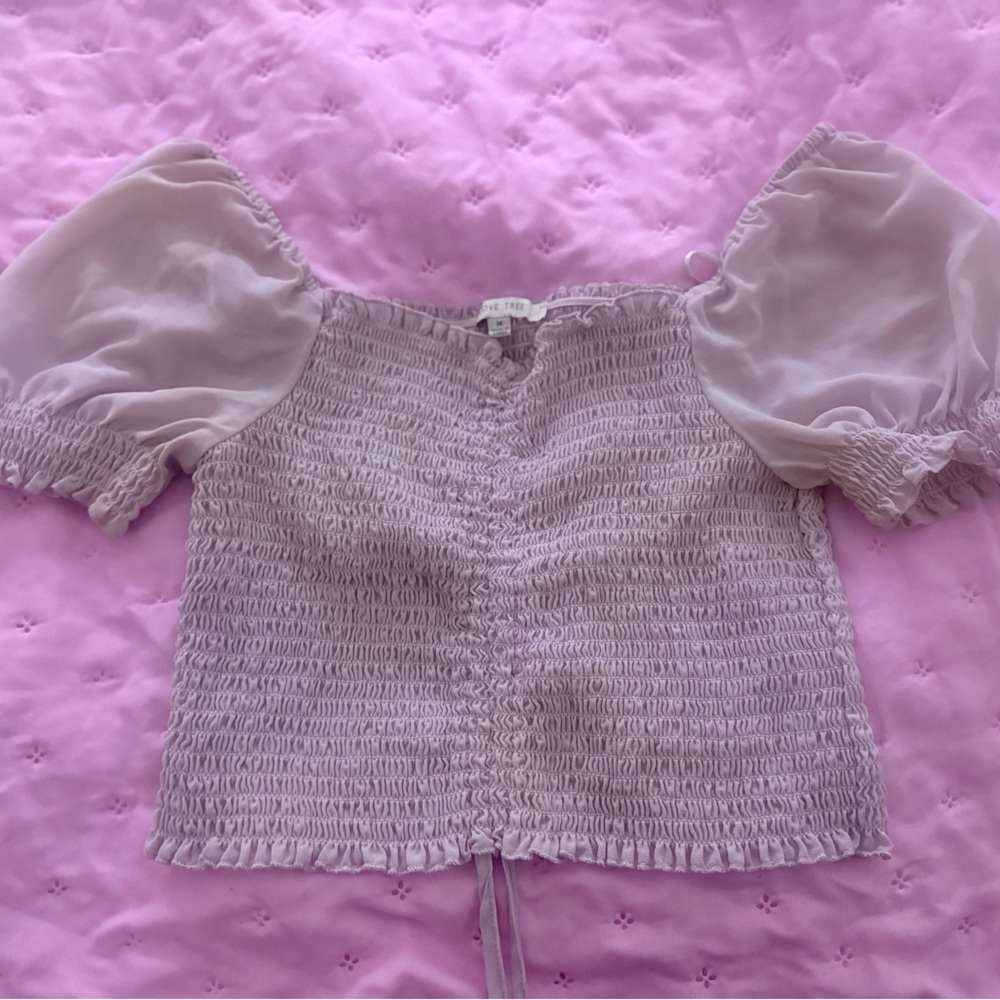 Light Purple Smocked Top with Puff Sleeves